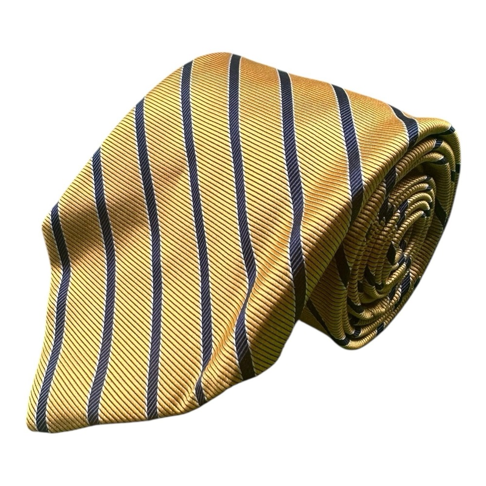 Brooks Brothers Mens Yellow Blue Striped Pure Silk Tie 3.75 In NWT